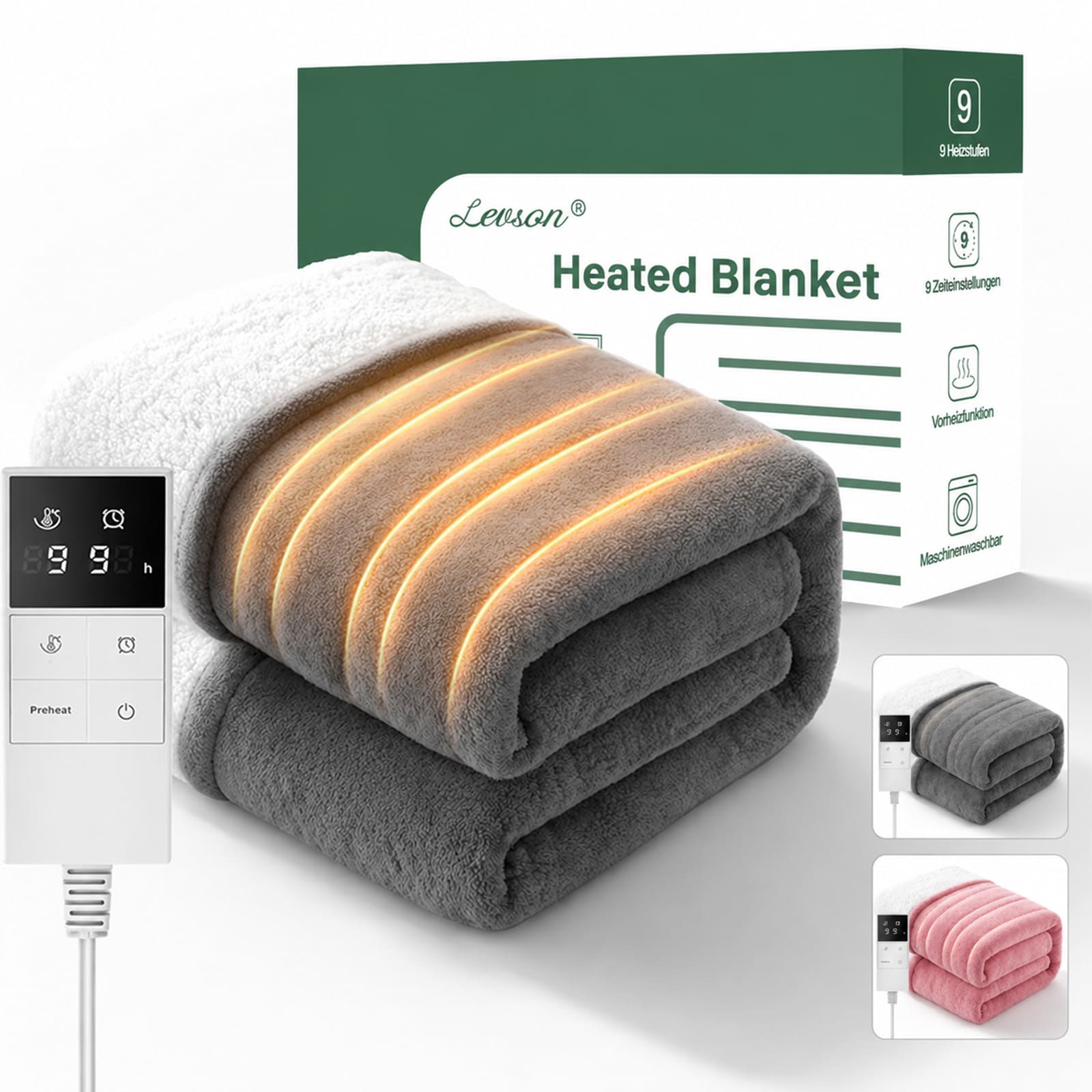 LEVSON Heated Throw Blanket - Grey 180 × 130 cm